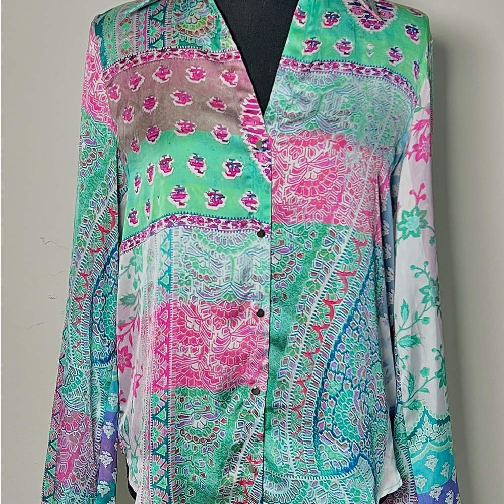 Zara Women's Floral Buttoned Front Long Sleeve Casual Blouse